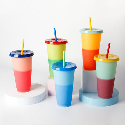Minimalist Design Style 24oz BPA-free Plastic Color Changing Cup with Lid and Straw