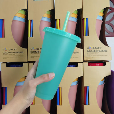 Minimalist Design Style 24oz BPA-free Plastic Color Changing Cup with Lid and Straw