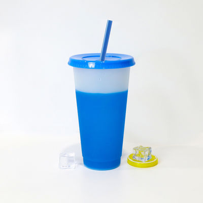 Minimalist Design Style 24oz BPA-free Plastic Color Changing Cup with Lid and Straw
