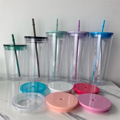 1 Piece Custom DIY 16oz 24oz Double Wall Plastic Acrylic Clear Cup with Straw and Lid