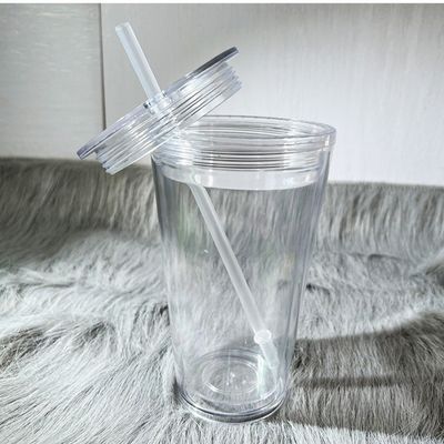 1 Piece Custom DIY 16oz 24oz Double Wall Plastic Acrylic Clear Cup with Straw and Lid