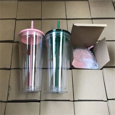 1 Piece Custom DIY 16oz 24oz Double Wall Plastic Acrylic Clear Cup with Straw and Lid