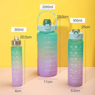 2000ml 900ml 300ml 3 In 1 Custom Plastic Straw Bottle With Time Marker for Gym and Sports