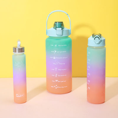 2000ml 900ml 300ml 3 In 1 Custom Plastic Straw Bottle With Time Marker for Gym and Sports