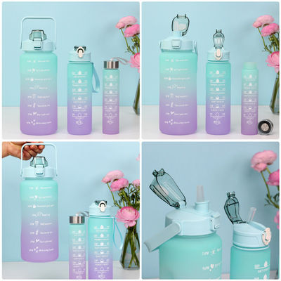 Stocked 2023 Gradient Color 3 in 1 Set 64 oz Half Gallon Gym Motivational Water Bottle 2000ML 900ML 280ML