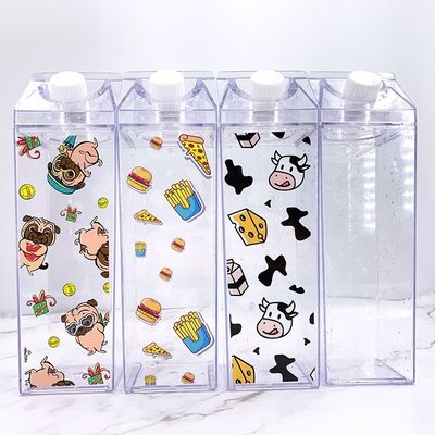 Unisex 500ml Clear Plastic Water Bottle Applicable for Boiling Water Cute Square Design