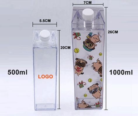 Unisex 500ml Clear Plastic Water Bottle Applicable for Boiling Water Cute Square Design