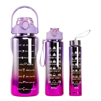 3pcs Set Plastic Motivational Water Bottles with Time Marker Reach Your Fitness Goals