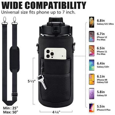 Country Design Style Half Gallon Water Bottle with Phone Pocket and Customized Strap