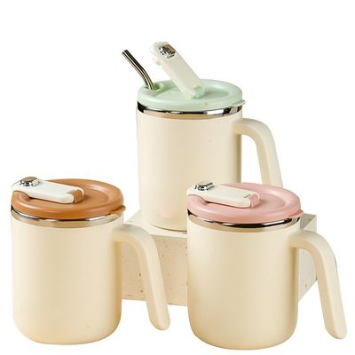 500ml Stainless Steel Coffee Cup Wide Mouth Custom Design Portable with Handle and Lid