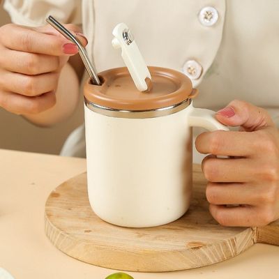 500ml Stainless Steel Coffee Cup Wide Mouth Custom Design Portable with Handle and Lid