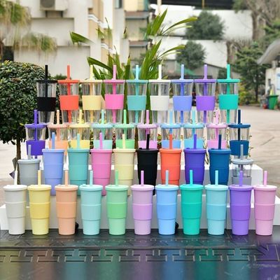 24oz 700ml Tumbler Bubble Tea Cups Double Wall Plastic Boba Bubble Reusable Mugs With Lid