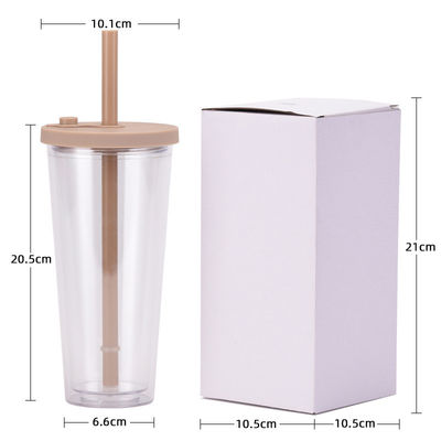 24oz 700ml Tumbler Bubble Tea Cups Double Wall Plastic Boba Bubble Reusable Mugs With Lid