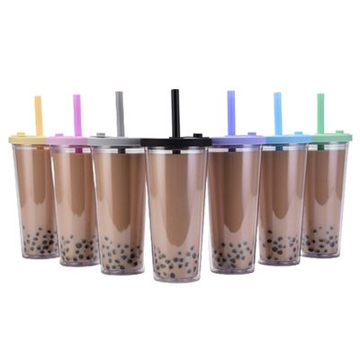 Stocked 24oz Plastic Double Wall Reusable Bubble Milk Tea Cup BPA Free and Custom Logo