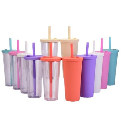 Stocked 24oz Plastic Double Wall Reusable Bubble Milk Tea Cup BPA Free and Custom Logo