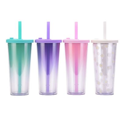 Stocked 24oz Plastic Double Wall Reusable Bubble Milk Tea Cup BPA Free and Custom Logo