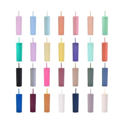 16oz Custom Matte Water Bottle Double Wall Acrylic Tumbler Coffee Milk Mug with Straw