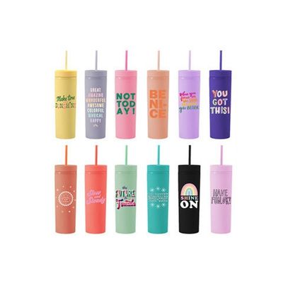 16oz Custom Matte Water Bottle Double Wall Acrylic Tumbler Coffee Milk Mug with Straw