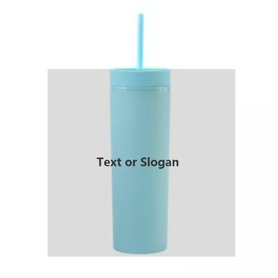 16oz Custom Matte Water Bottle Double Wall Acrylic Tumbler Coffee Milk Mug with Straw