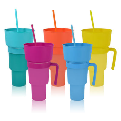 Customized Color Coffee Mugs 2 in 1 Cinema Beverage Cup with Snack Tray and Straw