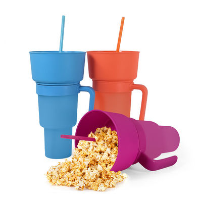 Customized Color Coffee Mugs 2 in 1 Cinema Beverage Cup with Snack Tray and Straw