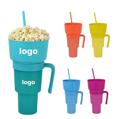 Customized Color Coffee Mugs 2 in 1 Cinema Beverage Cup with Snack Tray and Straw