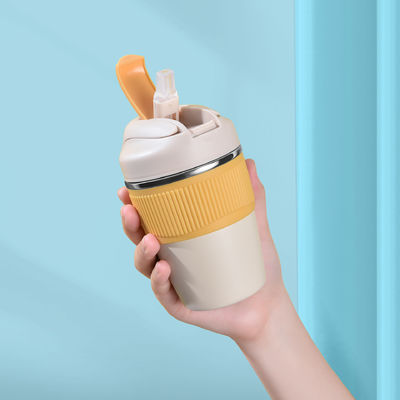 Custom Logo 350ml 480ml 316 Stainless Steel Water Bottle with Silicone Cover and Straw