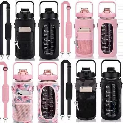 American Style 64oz Half Gallon Water Bottle Large Capacity 2000ml With Sleeve And Strap