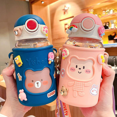 620ml Portable 3D Sticker Plastic Water Bottle Cute Bear Design for Kids and Students