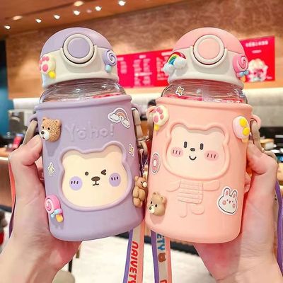 620ml Portable 3D Sticker Plastic Water Bottle Cute Bear Design for Kids and Students