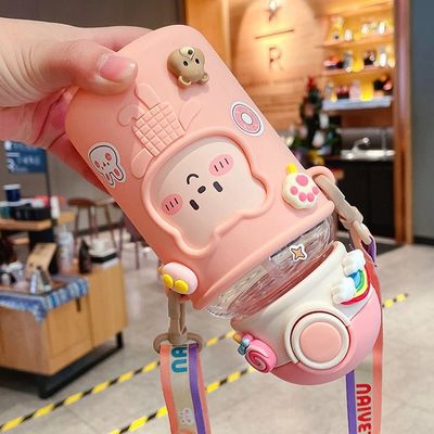 620ml Portable 3D Sticker Plastic Water Bottle Cute Bear Design for Kids and Students