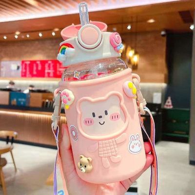 620ml Portable 3D Sticker Plastic Water Bottle Cute Bear Design for Kids and Students