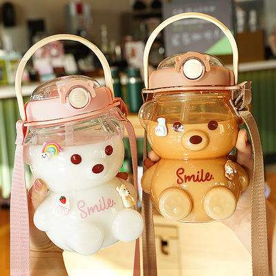 Gym Summer Kids Portable Cute Bear Shape Water Bottle with Straw 1000ml Large Capacity