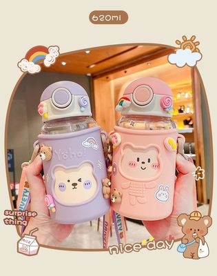 Portable 620ml 3D Sticker Plastic Water Bottle Cute Bear Bottle for Kids and Students
