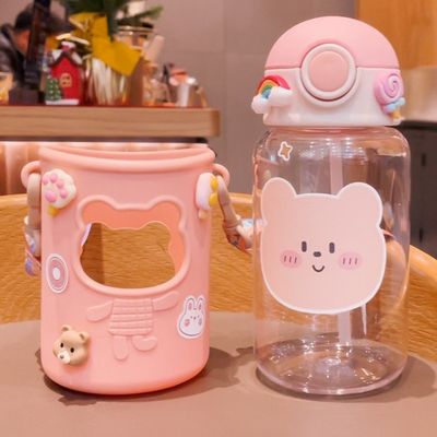 Portable 620ml 3D Sticker Plastic Water Bottle Cute Bear Bottle for Kids and Students