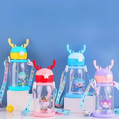 Cute Design 600ML Cartoon Children Cups Plastic Drinking Water Bottle With Straw