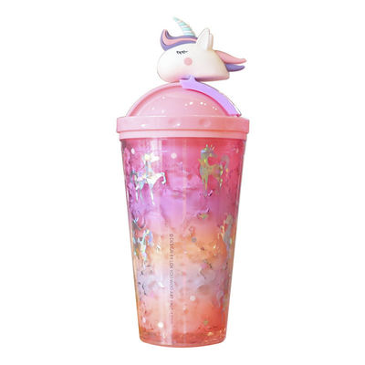 Adults 430ML Cute Flying Unicorn Iced Plastic Water Bottle Cup with Straw and Unicorn Lid