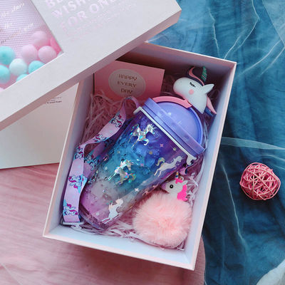 Adults 430ML Cute Flying Unicorn Iced Plastic Water Bottle Cup with Straw and Unicorn Lid