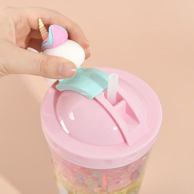 430ml Double Wall Plastic Cold Drink Ice Cream Cup with Straw Adorable Unicorn Design