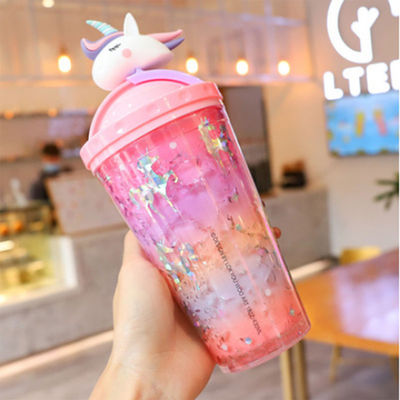 Design Cute Unicorn Water Bottle Double Wall Straw Type 10cm*25cm for Fashion Students
