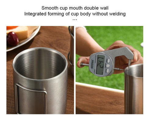 Outdoor Camping Wide Mouth Stainless Steel Water Cup with Handle and Customized Logo