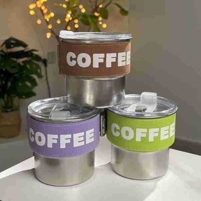 Coffee Mugs Customized Color 400ml 304 Stainless Steel Mini Thermos Bottle With Rope