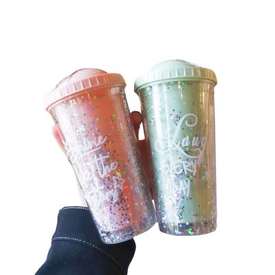 Double Layer Net Red Ins Water Cup With Straw for Home Office Breakfast Milk Juice Cup