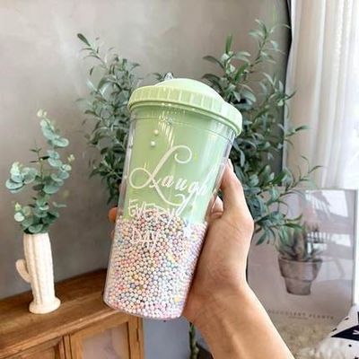 Thermal Insulation Performance 550ml Clear BPA Free Glitter Ice Cream Travel Tumbler