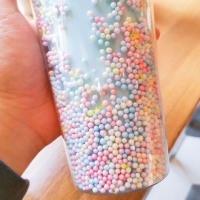 Direct Drinking Double Wall Dome Acrylic Milk Tea Cup With Sequins Color Customized