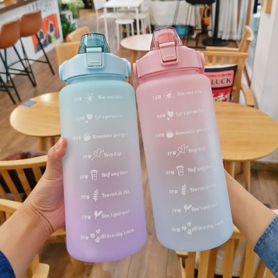 2000ml Gradient Color Space Cup With Time Scale Accompanying Water Bottle for Adults