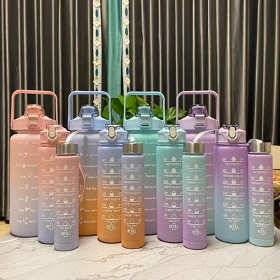 Environmental BPA FREE Gradient Color Motivational Gym Fitness Sports Tritan Water Bottle Set