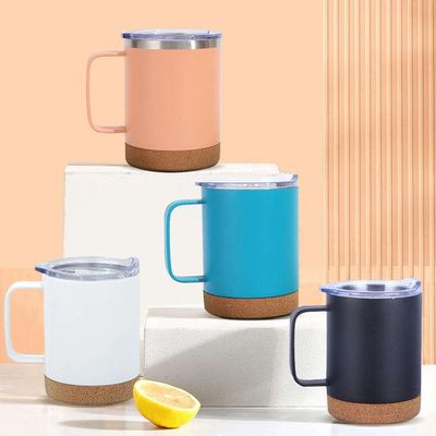 Stylish Stainless Steel Office Coffee Mug 12oz/16oz with Cork Bottom and HANDGRIP