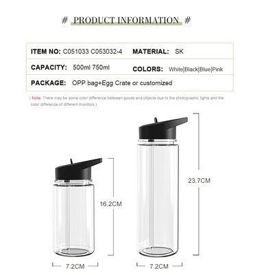 750ml Clear Plastic Sports Fitness Drinking Water Bottle for Applicable Boiling Water