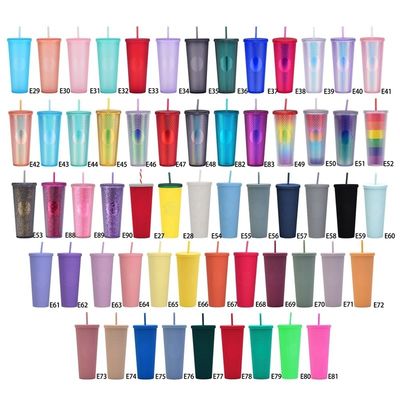 Reusable Diamond Drinking Cups 24 oz Multi Color Black Studded Tumbler WITH LID and Straw